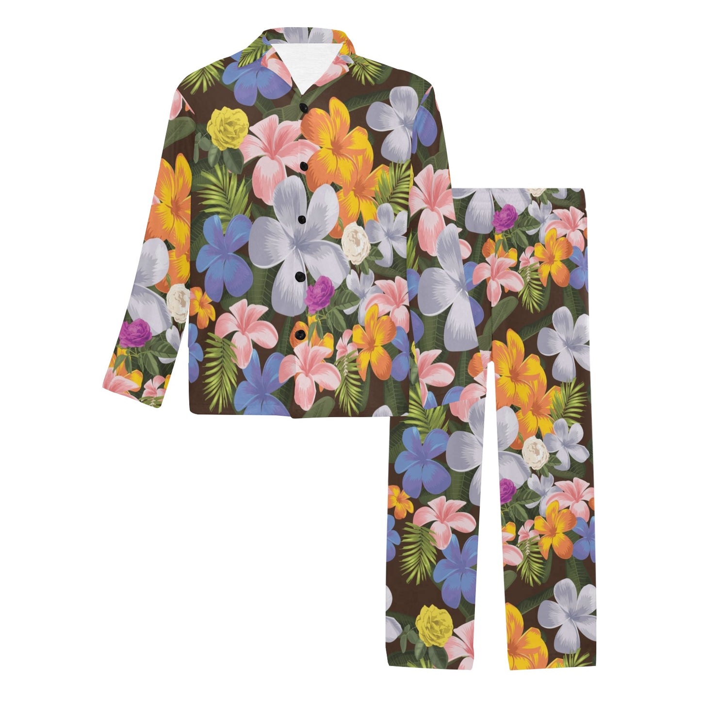 Plumeria Pattern Print Design PM03 Men's Long Pajama Set