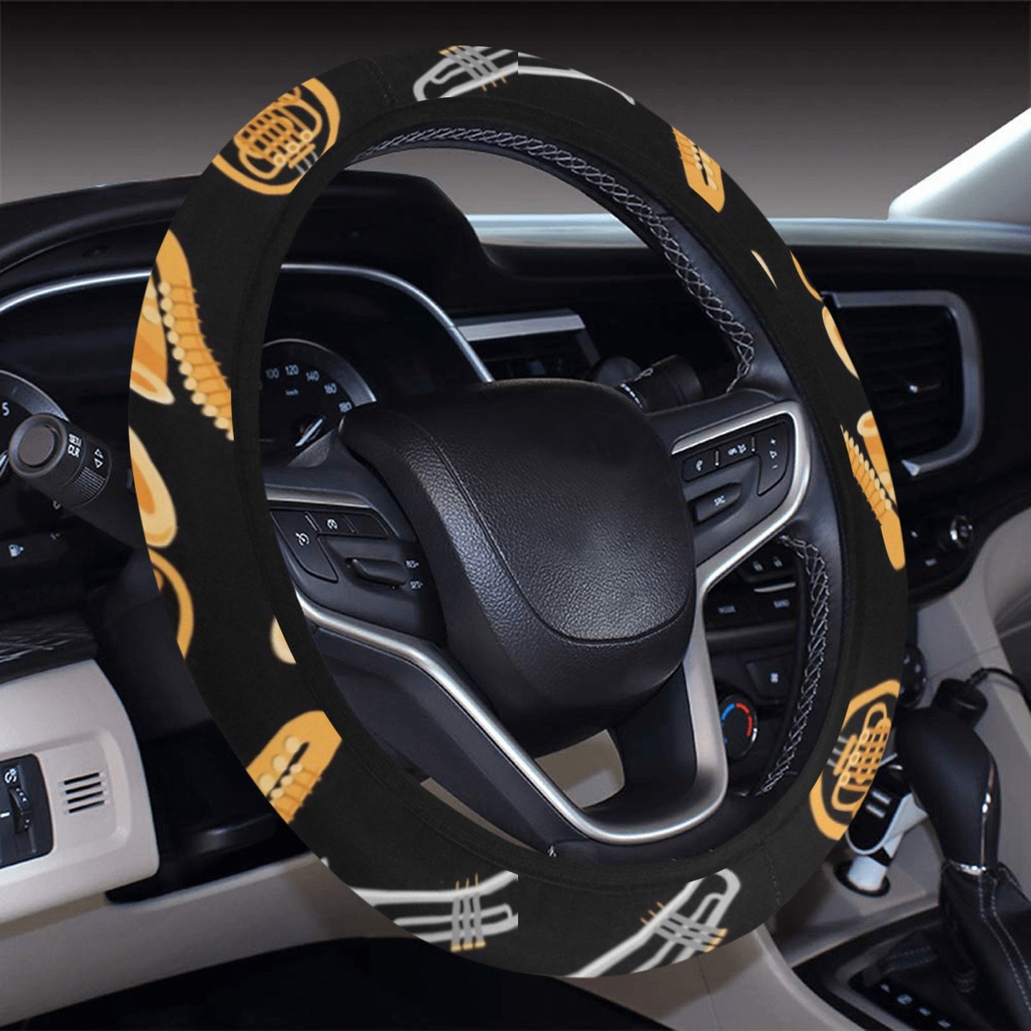 Saxophone Print Design LKS403 Steering Wheel Cover with Elastic Edge