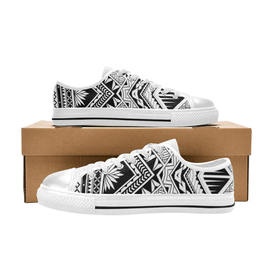 Samoan Tattoo Style Print Design LKS307 Women's White Low Top Shoes