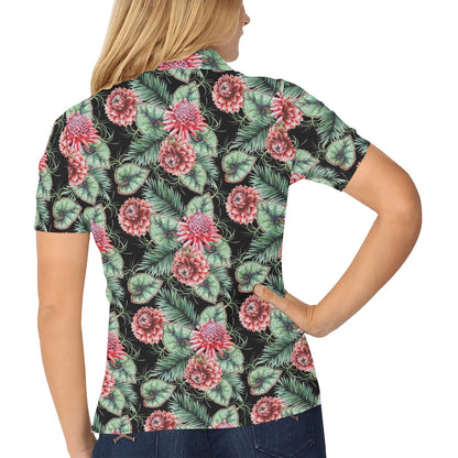 Dahlia Pattern Print Design DH06 Women's Polo Shirt