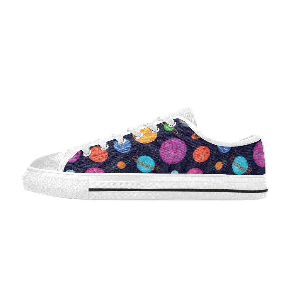 Planet Multicolor Print Design LKS302 Women's White Low Top Shoes