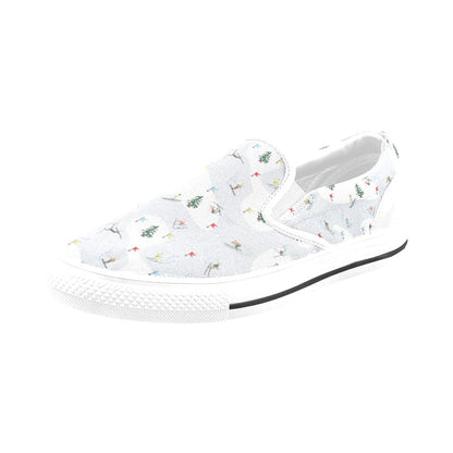 Ski Print Design LKS305 White Slip Ons Canvas Women's Shoes