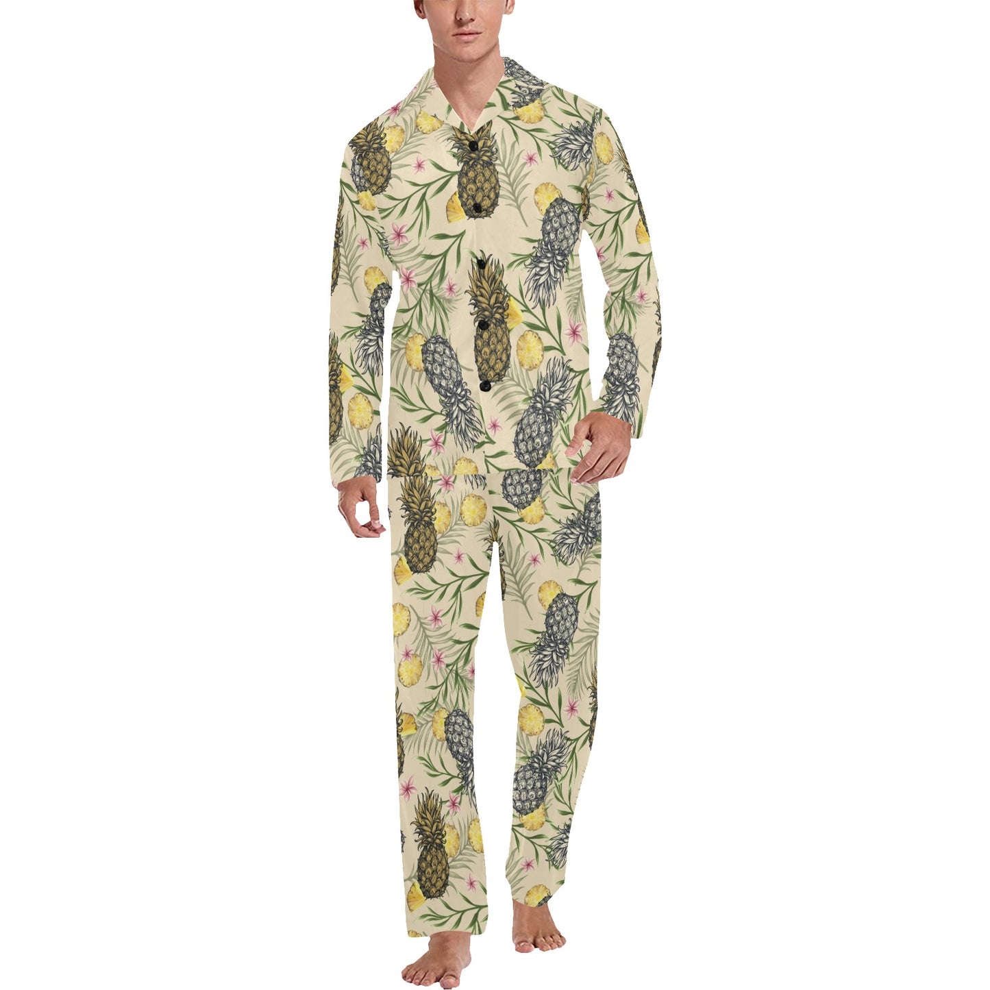 Pineapple Pattern Print Design PP012 Men's Long Pajama Set