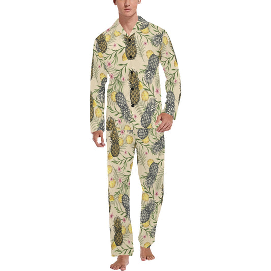 Pineapple Pattern Print Design PP012 Men's Long Pajama Set