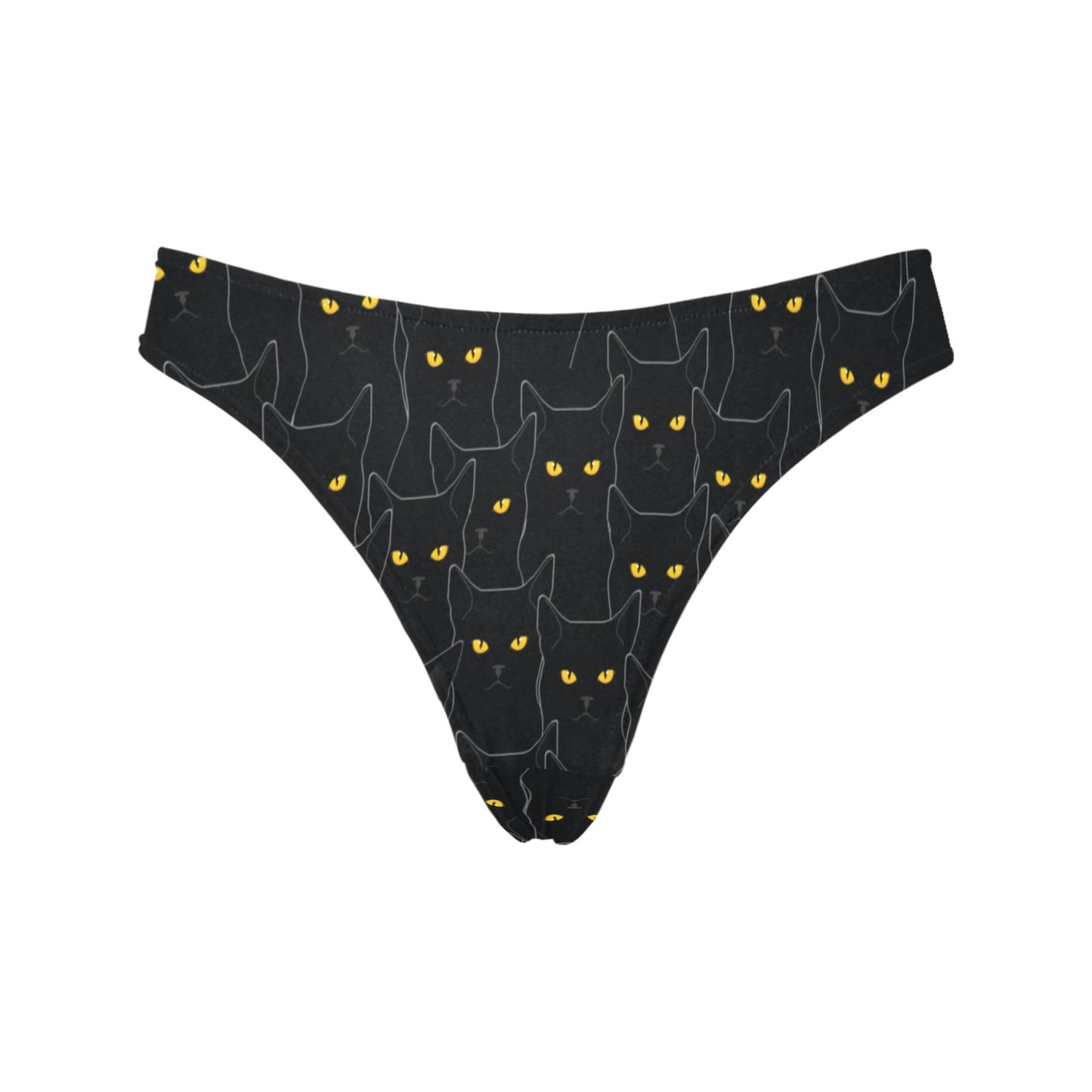 Black Cat Yellow Eyes Print Pattern Women's Thongs