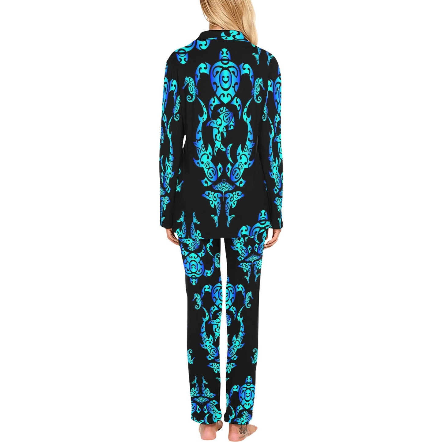Sea turtle Polynesian Tribal Hawaiian Women's Long Pajama Set