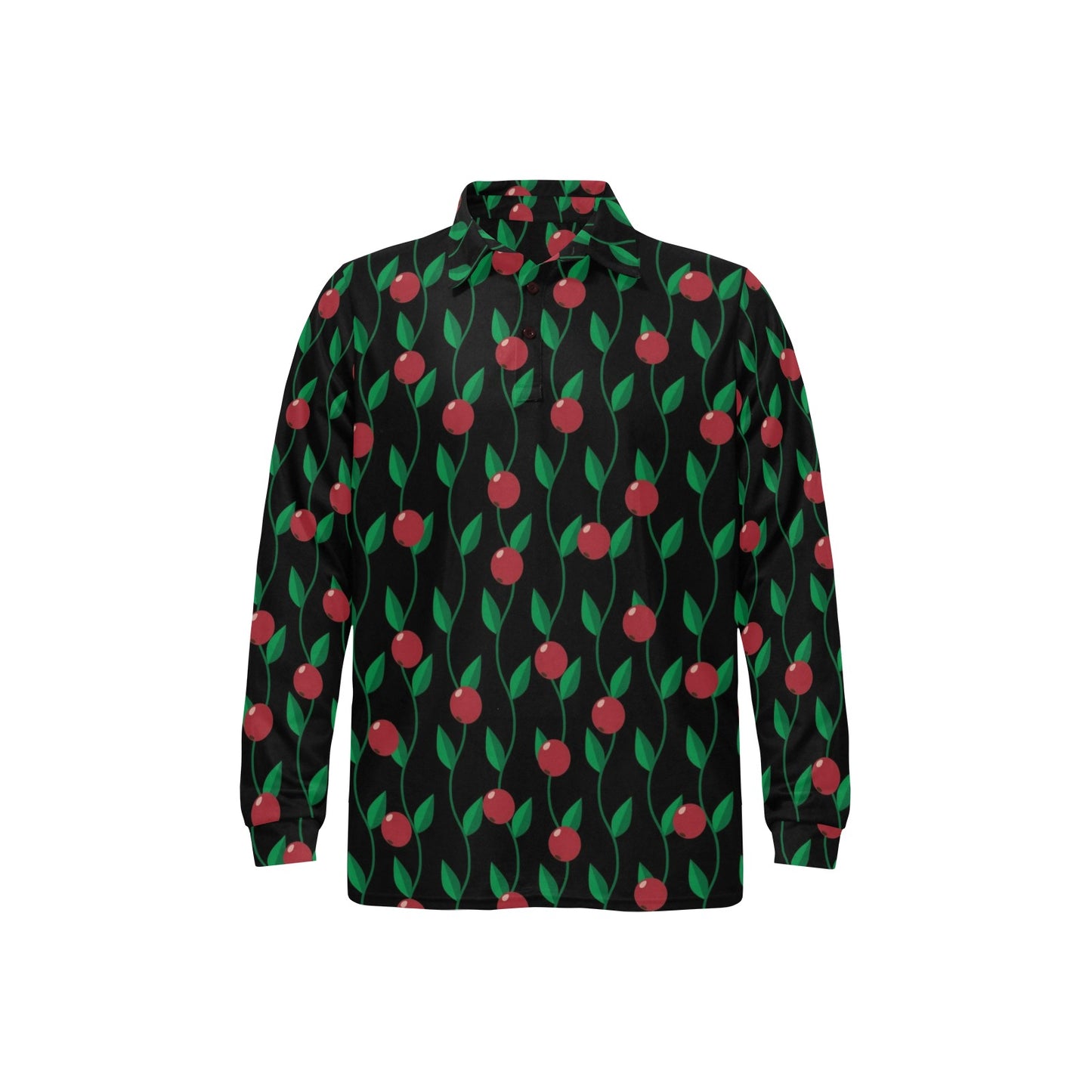 Cranberry Pattern Print Design CB01 Long Sleeve Polo Shirt For Men's