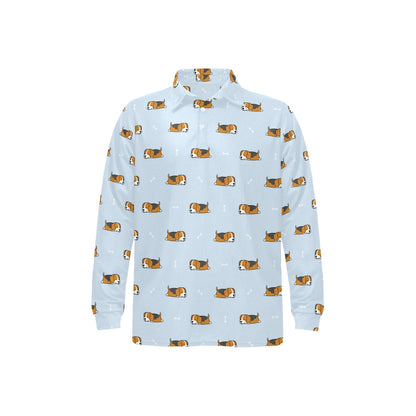 Beagle Pattern Print Design 06 Long Sleeve Polo Shirt For Men's