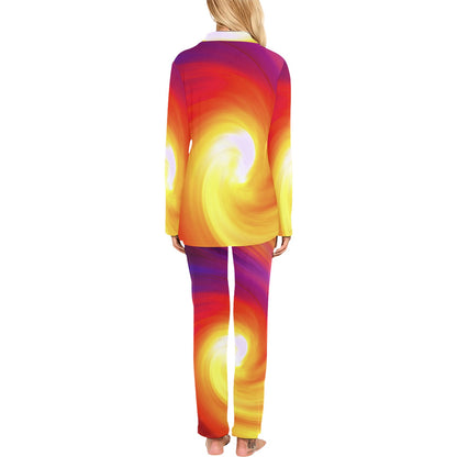 Vortex Twist Swirl Flame Themed Women's Long Pajama Set