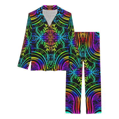 Neon Trible Rainbow Pattern Print Design A01 Women's Long Pajama Set