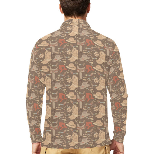Cowboy Pattern Print Design 02 Long Sleeve Polo Shirt For Men's