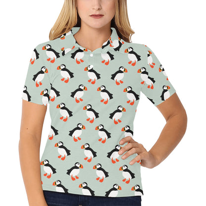 Puffin Pattern Print Design A03 Women's Polo Shirt