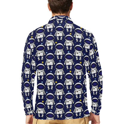 Astronaut Pattern Print Design 01 Long Sleeve Polo Shirt For Men's