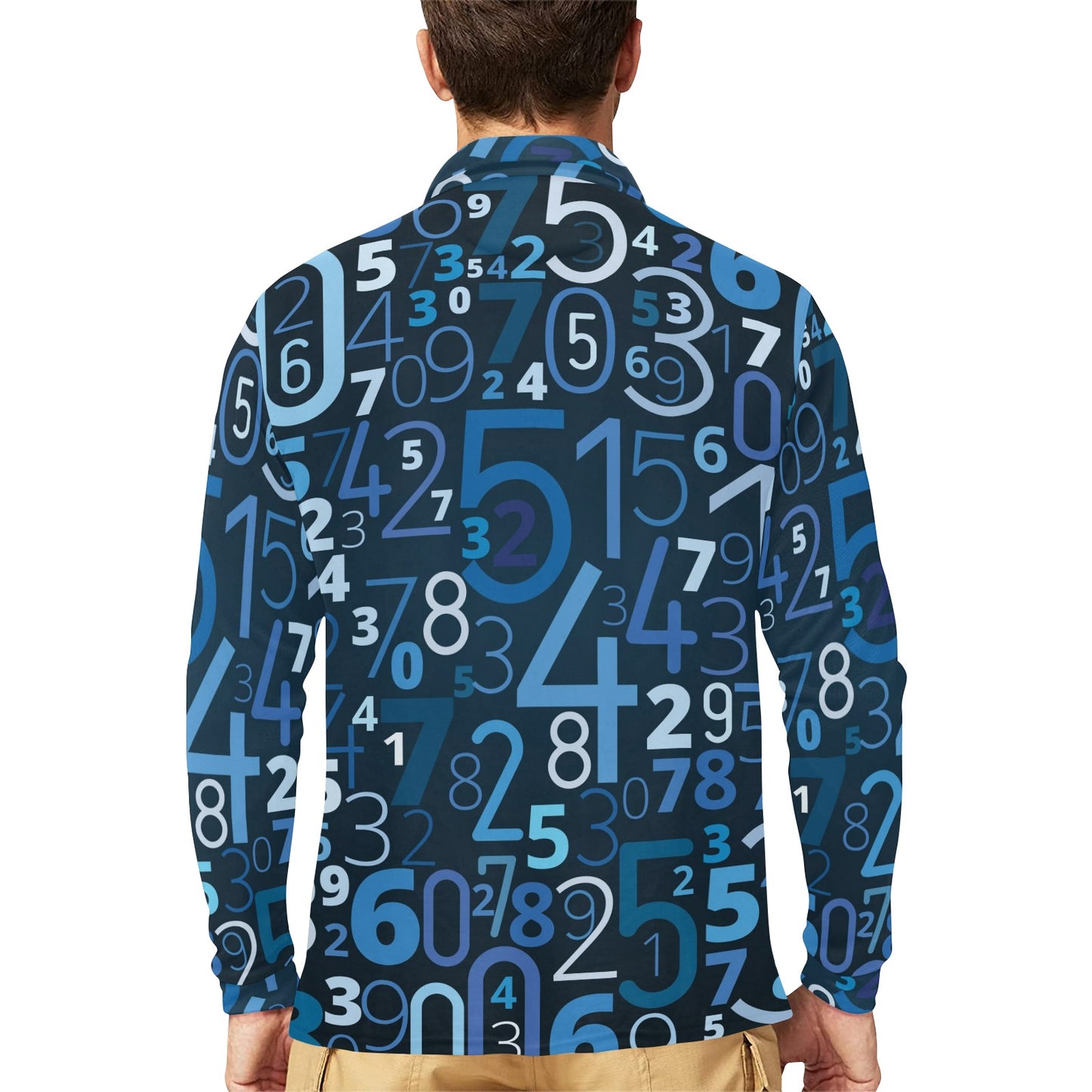 Number Pattern Print Design A02 Long Sleeve Polo Shirt For Men's