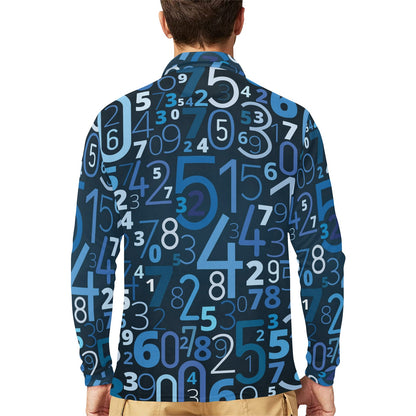 Number Pattern Print Design A02 Long Sleeve Polo Shirt For Men's