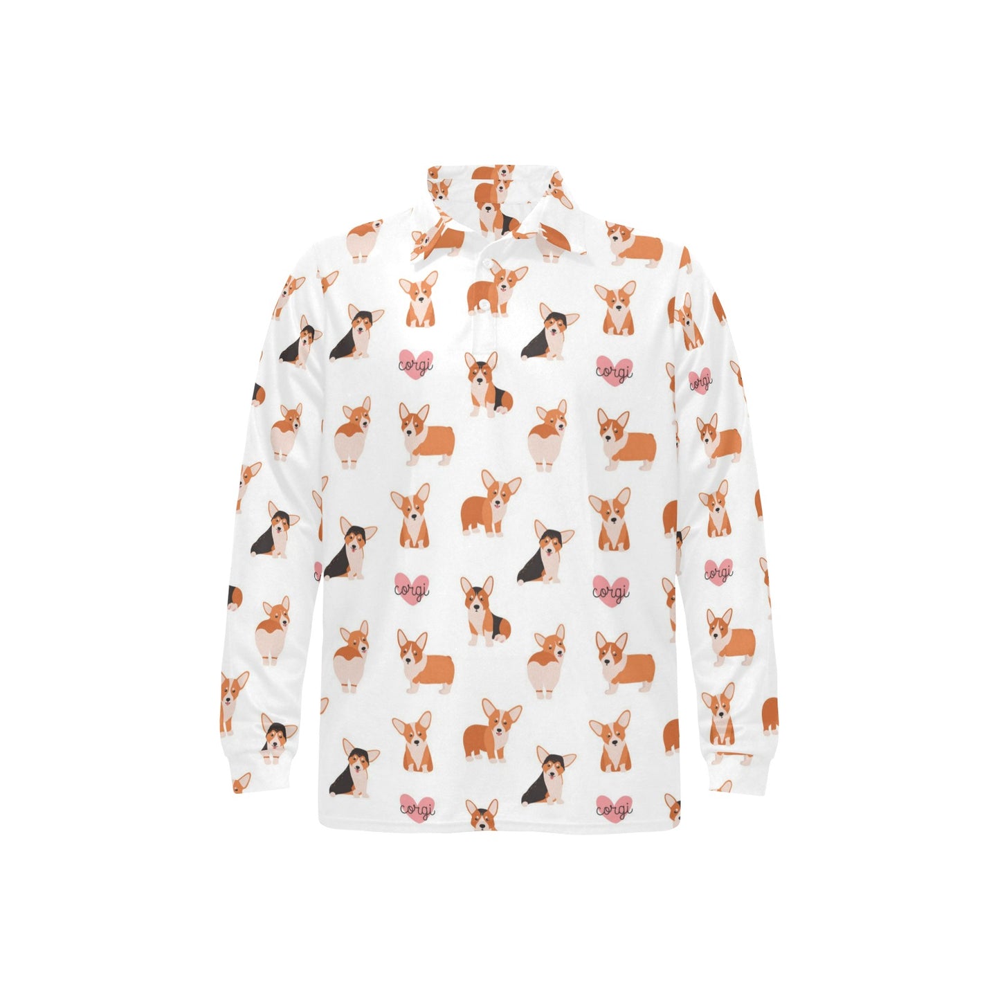Cardigan Welsh Corgis Pattern Print Design 02 Long Sleeve Polo Shirt For Men's