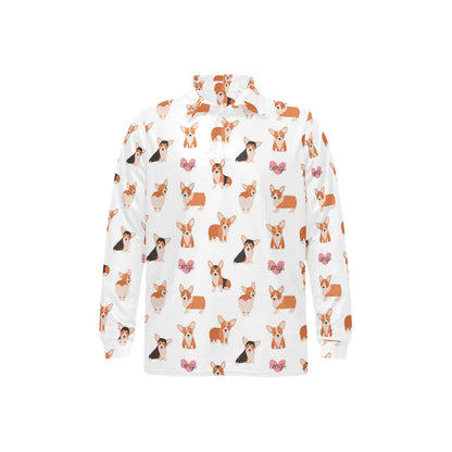 Cardigan Welsh Corgis Pattern Print Design 02 Long Sleeve Polo Shirt For Men's