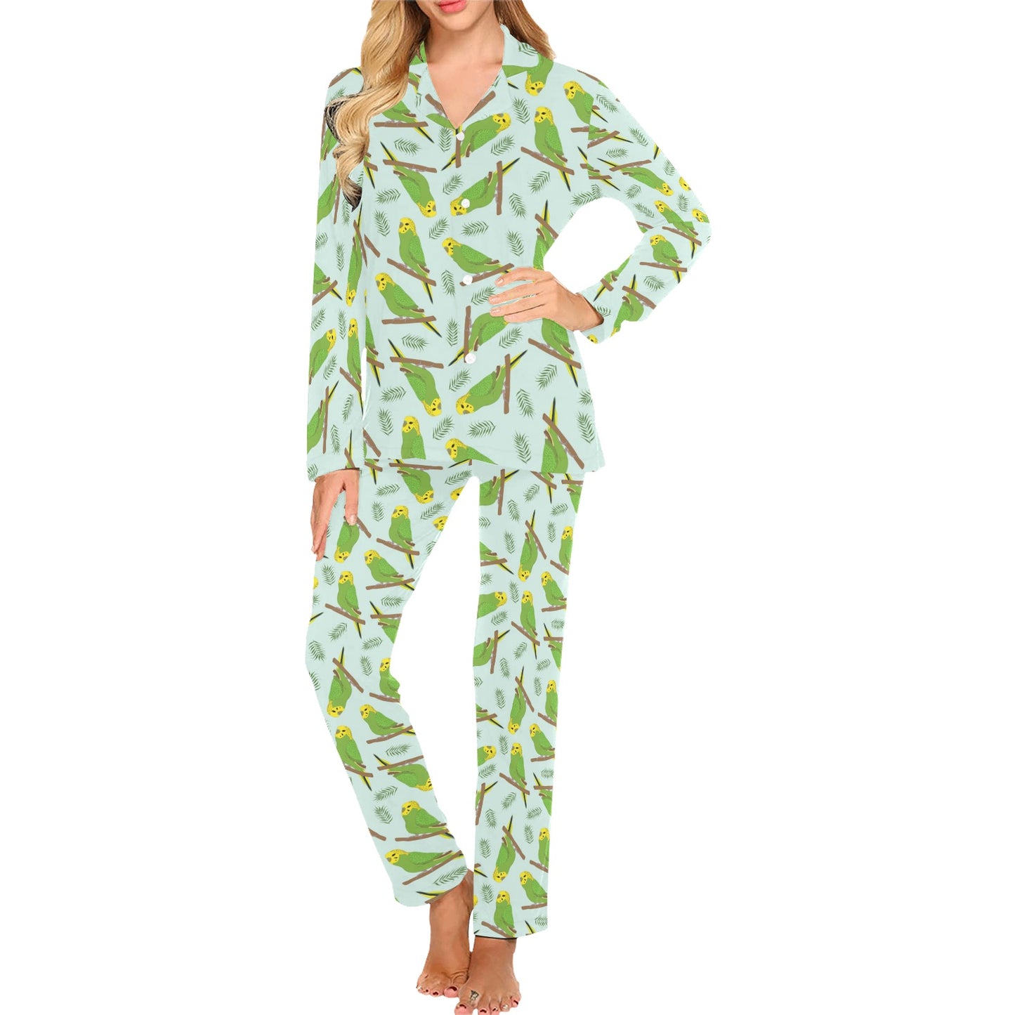 Budgerigar Pattern Print Design 04 Women's Long Pajama Set