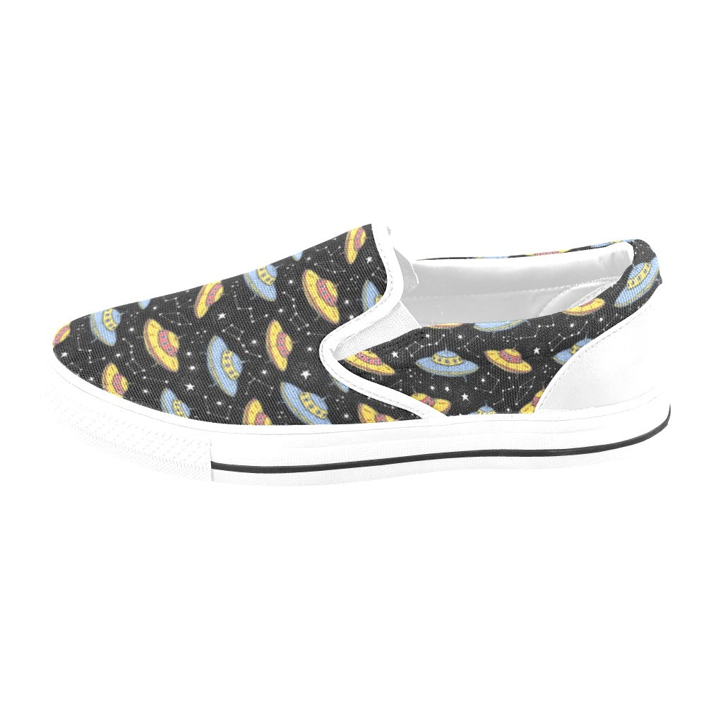 UFO Print Design LKS307 White Slip Ons Canvas Women's Shoes