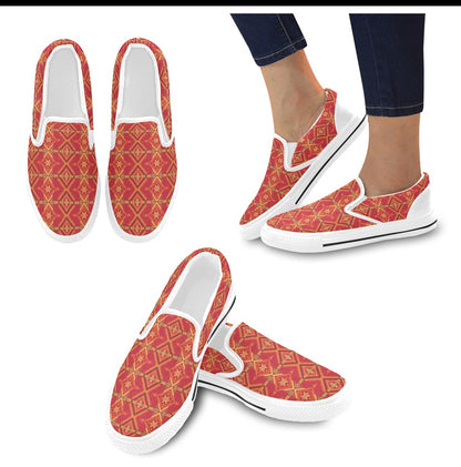Southwest Pattern Print Design LKS305 White Slip Ons Canvas Women's Shoes