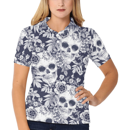 Skull Floral Beautiful Women's Polo Shirt