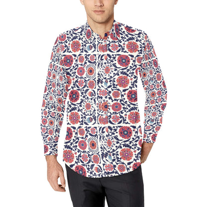 Suzani Print Design LKS304 Men's Long Sleeve Dress Shirt