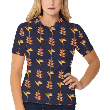 Heliconia Pattern Print Design HL06 Women's Polo Shirt