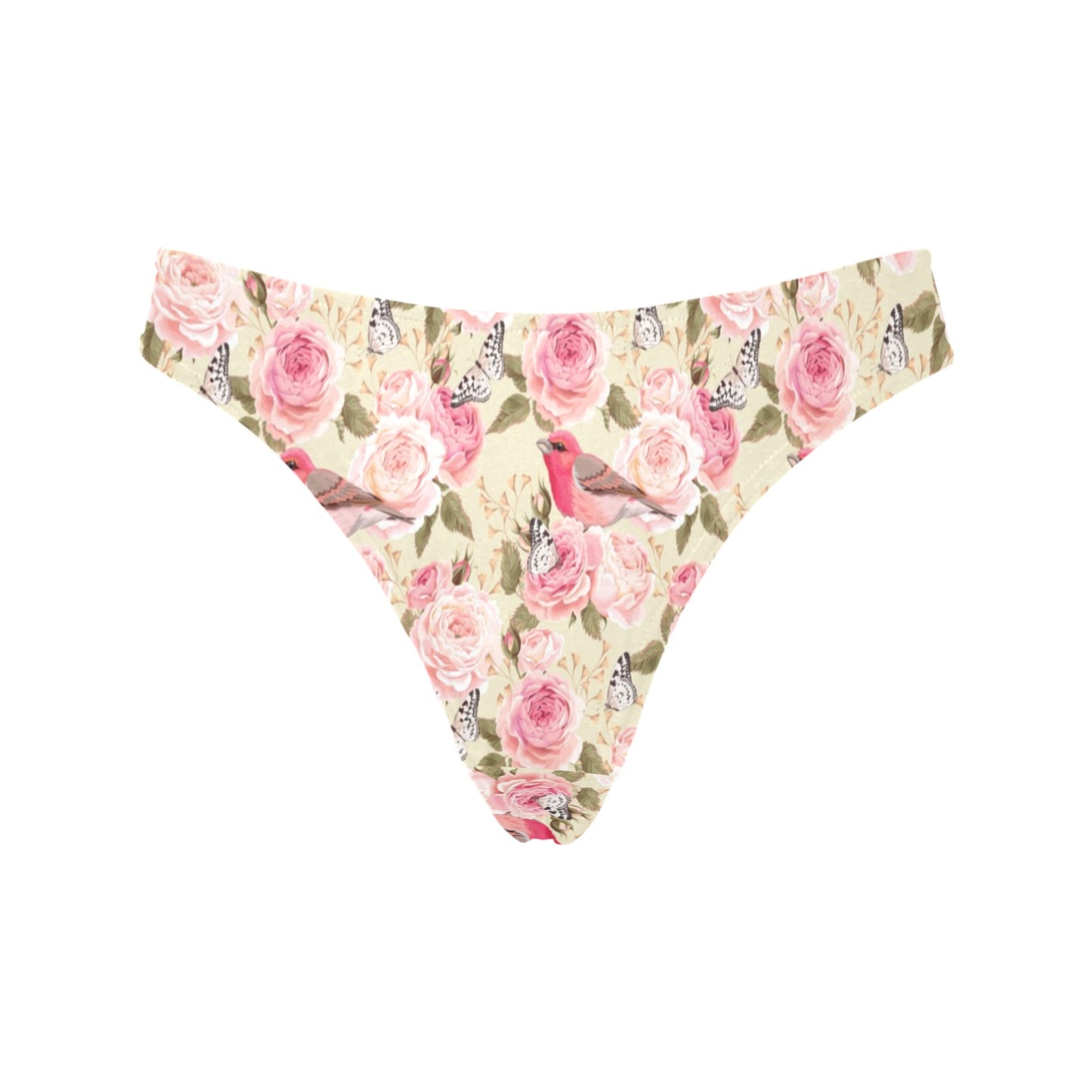 Bird Butterfly Pink Flower Print Pattern Women's Thongs