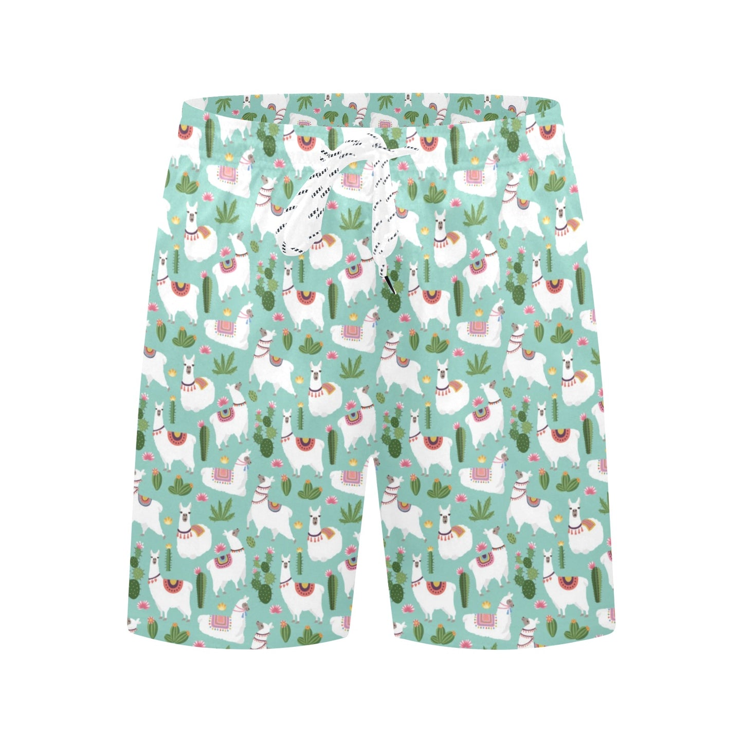 Llama with Cactus Themed Print Men's Swim Trunks Beach Shorts