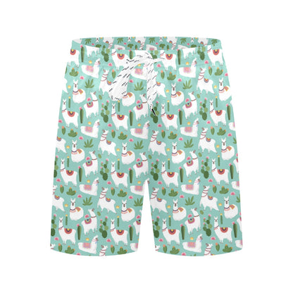 Llama with Cactus Themed Print Men's Swim Trunks Beach Shorts