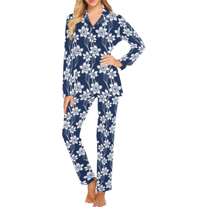 Daffodils Pattern Print Design DF09 Women's Long Pajama Set