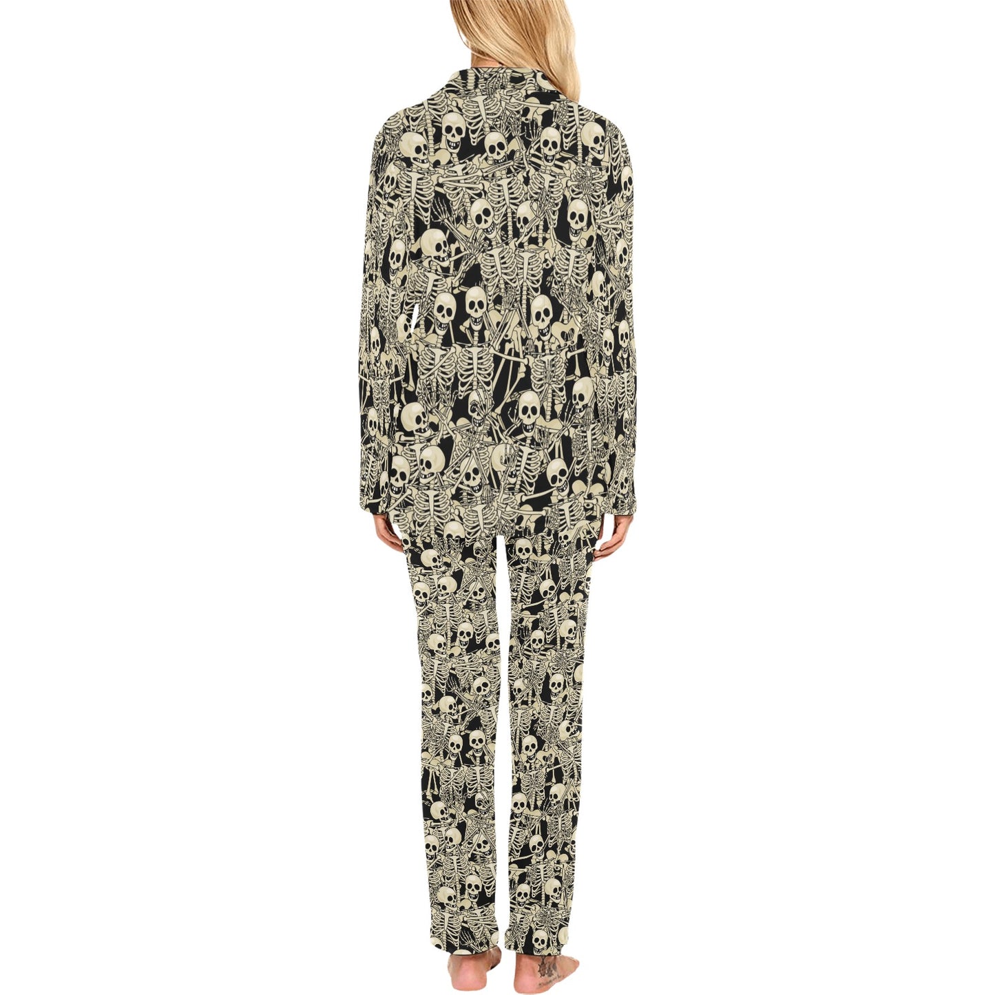 Skeleton Design Print Women's Long Pajama Set