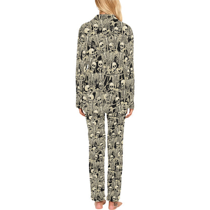 Skeleton Design Print Women's Long Pajama Set