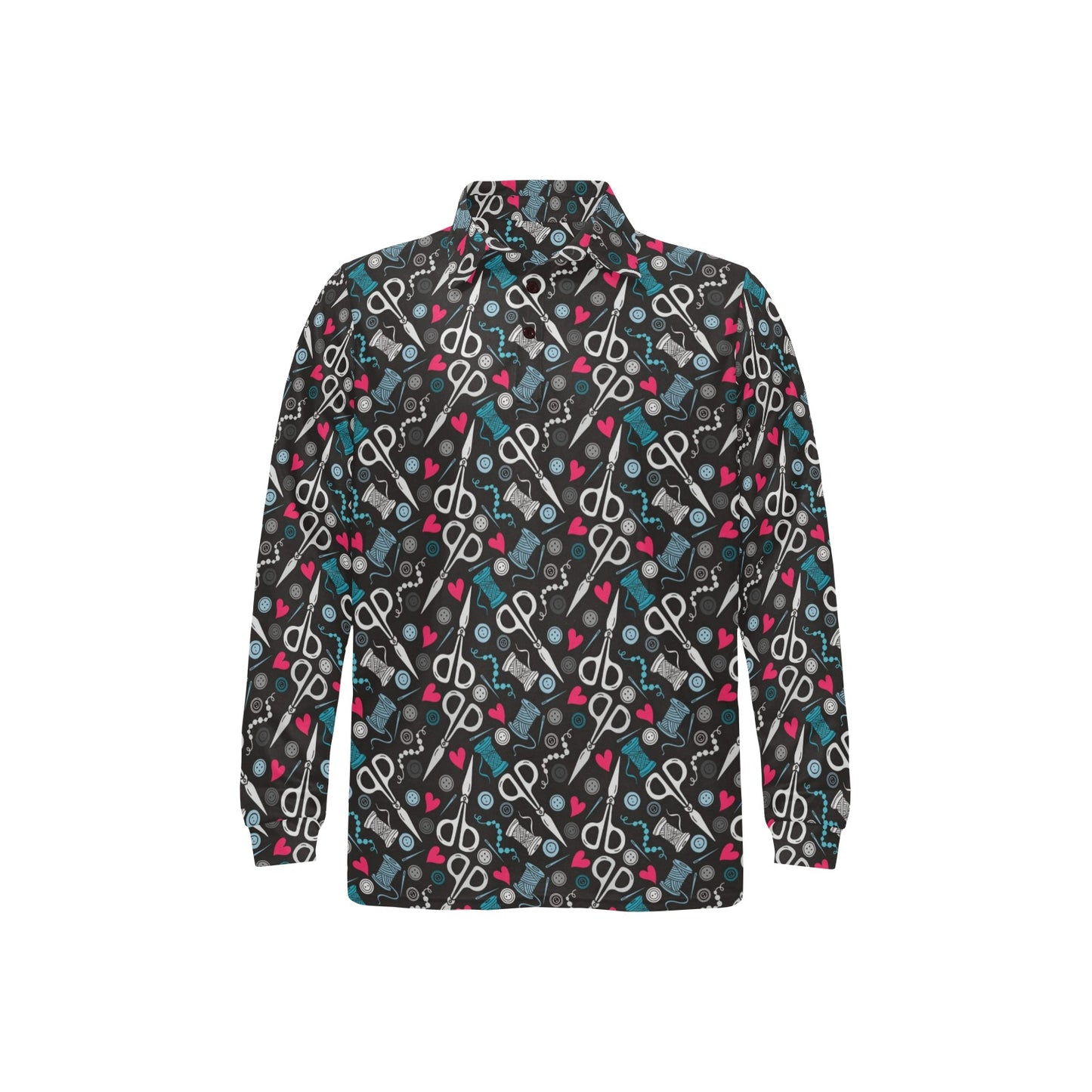 Sewing Equipment Print Design LKS305 Long Sleeve Polo Shirt For Men's