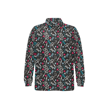 Sewing Equipment Print Design LKS305 Long Sleeve Polo Shirt For Men's