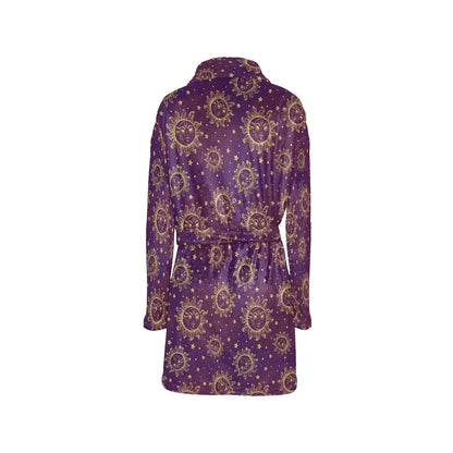 Sun Moon Star Design Themed Print Women's Fleece Robe