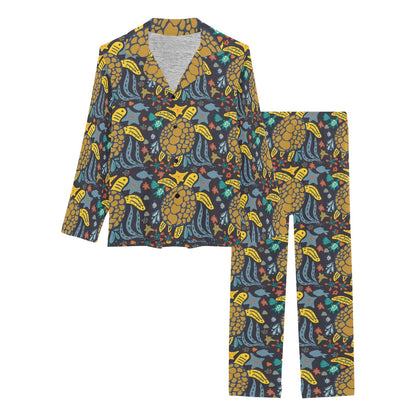 Sea Turtle Pattern Print Design T03 Women's Long Pajama Set