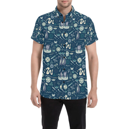 Vikings Print Design LKS305 Men Short Sleeve Button Up Shirt