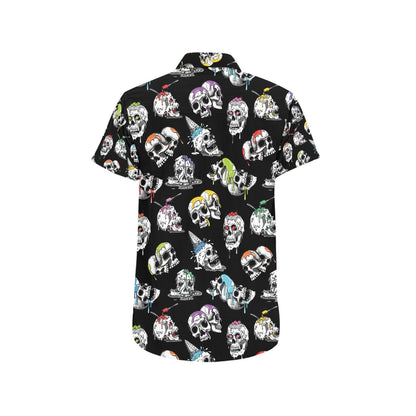 Skull Print Design LKS3013 Men Short Sleeve Button Up Shirt