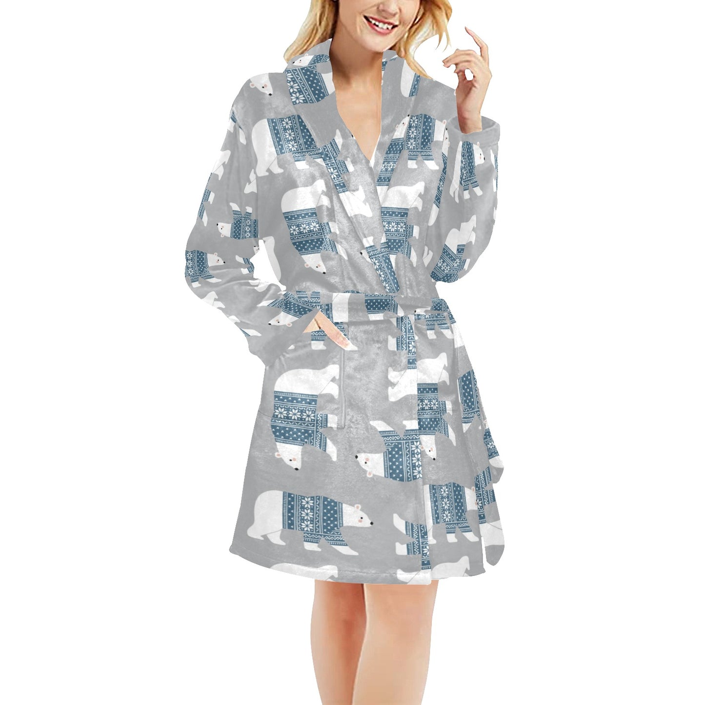 Polar Bear Pattern Print Design A03 Women's Fleece Robe