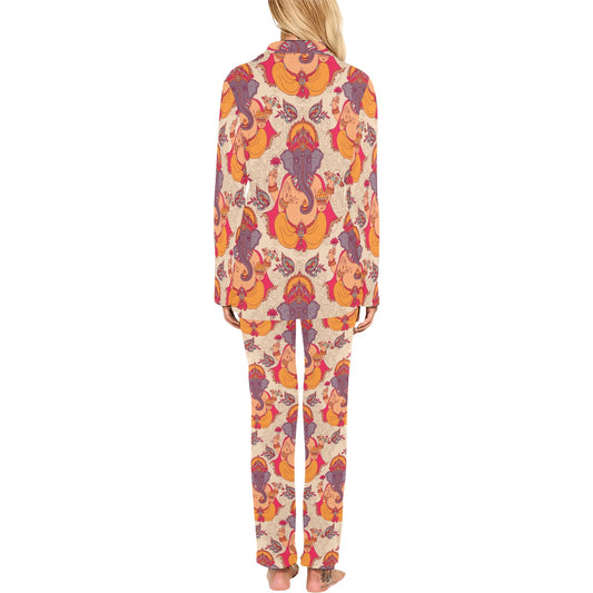 Ganesha Indian Pattern Print Design 02 Women's Long Pajama Set