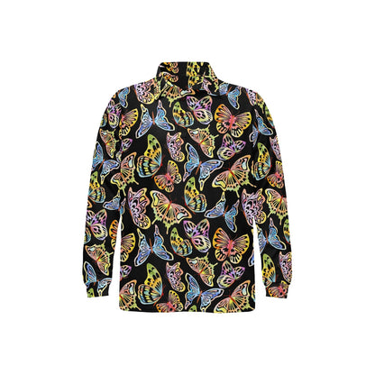 Butterfly Water Color Rainbow Long Sleeve Polo Shirt For Men's