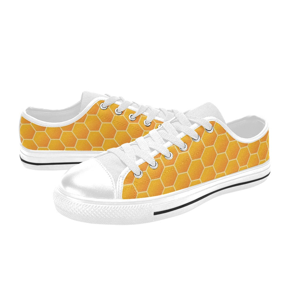 Honey Bee Honeycomb Print Design LKS3011 Women's White Low Top Shoes