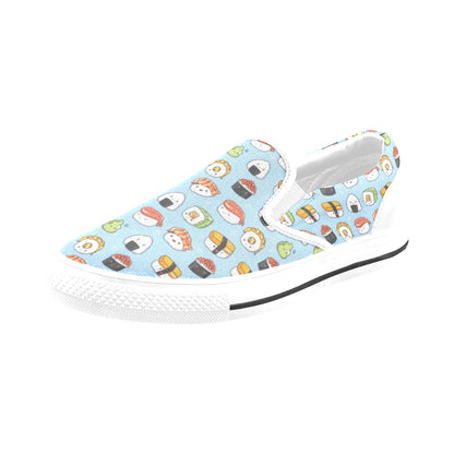 Sushi Print Design LKS303 White Slip Ons Canvas Women's Shoes