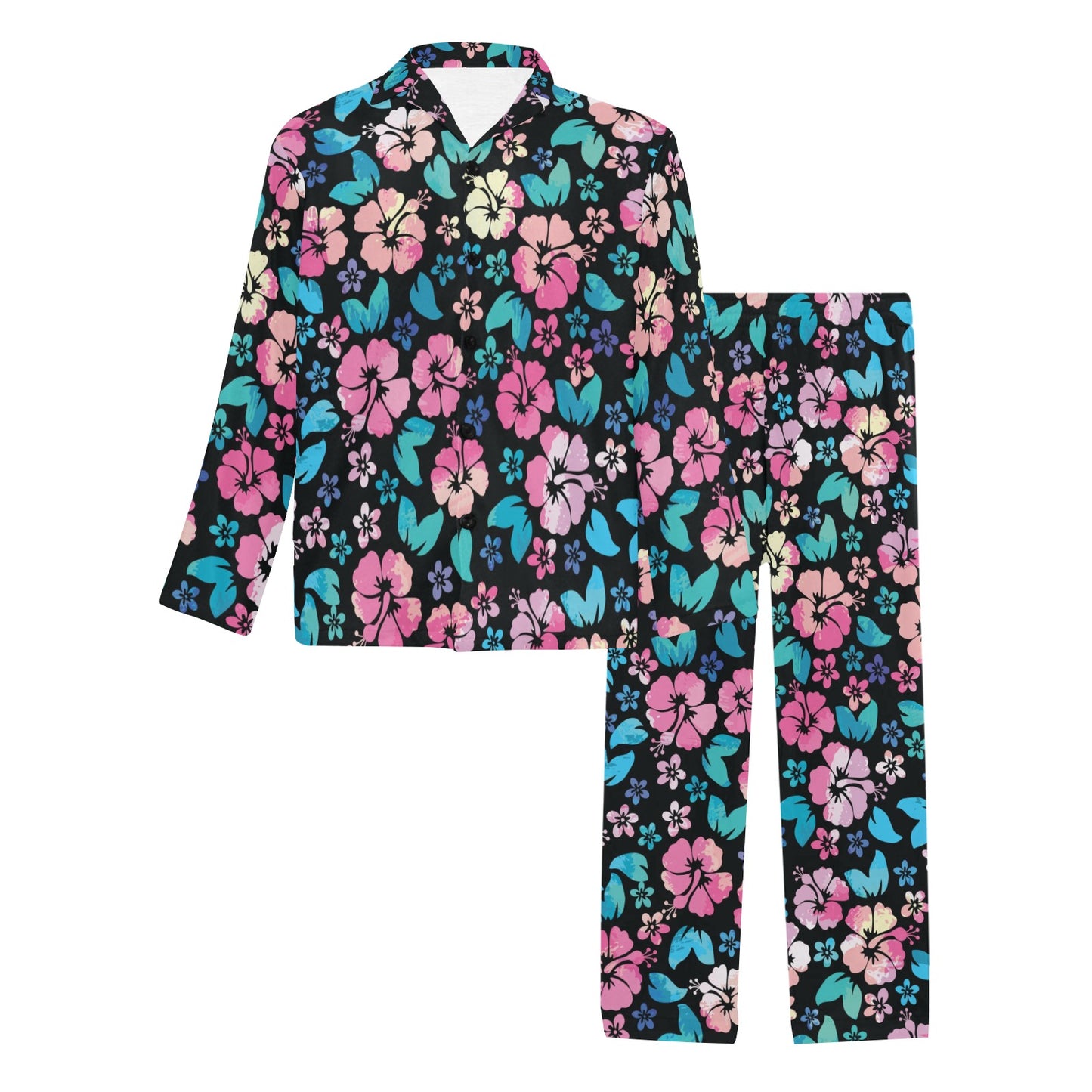 Pink Hibiscus Hawaiian Flower Men's Long Pajama Set