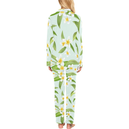 Yellow Plumeria Pattern Print Design PM024 Women's Long Pajama Set