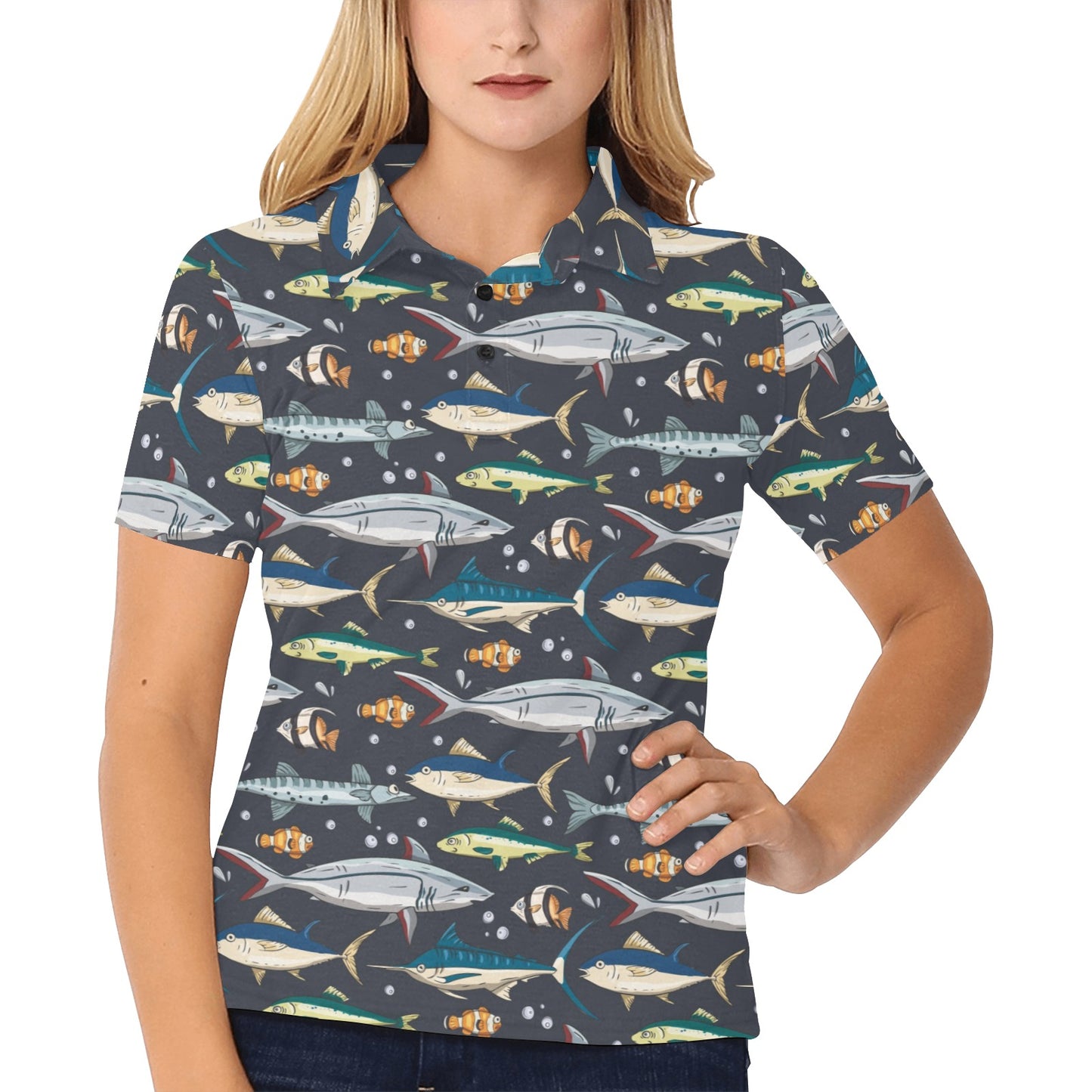 Swordfish Pattern Print Design 04 Women's Polo Shirt