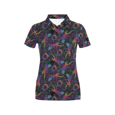 Gecko Rainbow Pattern Print Design 03 Women's Polo Shirt