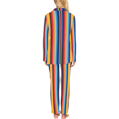 Mexican Blanket Stripe Print Pattern Women's Long Pajama Set