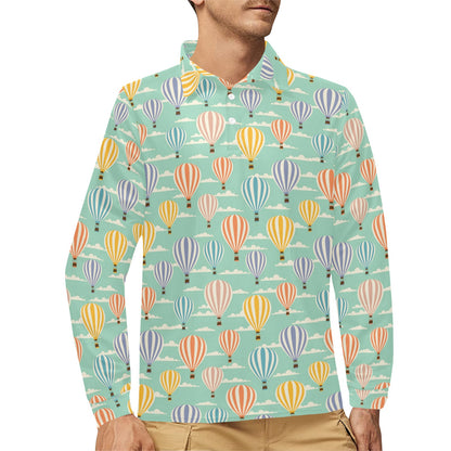 Ballon Pattern Print Design 01 Long Sleeve Polo Shirt For Men's
